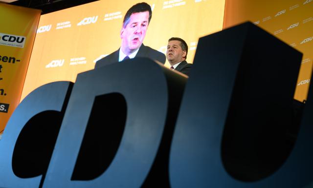 13 June 2026, Saxony-Anhalt, Dessau-Roßlau: Sven Schulze (CDU), Minister-President of Saxony-Anhalt, speaks at the CDU Saxony-Anhalt state party convention in Dessau. With about three months to go before the state elections in Saxony-Anhalt, delegates from the ruling party plan to adopt, among other things, their platform for the state election. Photo: Hendrik Schmidt/dpa