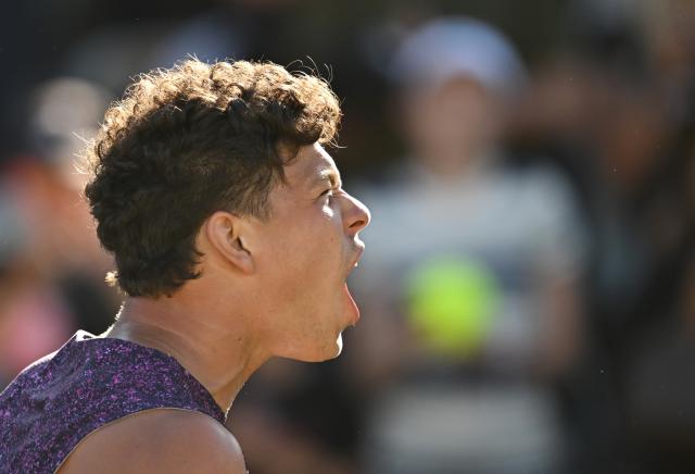 FILED - 13 June 2026, Baden-Wuerttemberg, Stuttgart: American tennis player Ben Shelton reacts after his victory over Czech Republic's Jiri Lehecka during their Semi-Final tennis match during Day Six of the Stuttgart Open Tennis Tournament. Photo: Marijan Murat/dpa