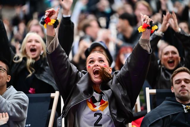 14 June 2026, Berlin: Josy celebrates Germany's third goal during the 2026 FIFA World Cup Group E soccer match between Germany and Curacao. Photo: Sebastian Gollnow/dpa