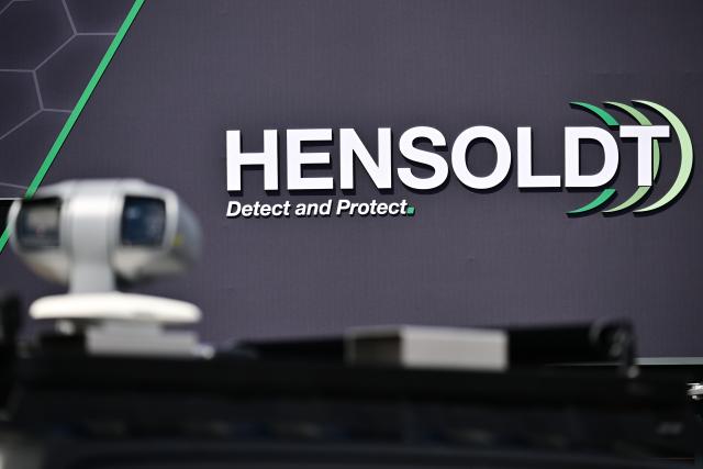 FILED - 11 June 2026, Brandenburg, Schoenefeld: FILE PHOTO - The "Hensoldt" logo seen on display at the Berlin ExpoCenter Airport during the International Aerospace Exhibition (ILA). Photo: Sebastian Christoph Gollnow/dpa