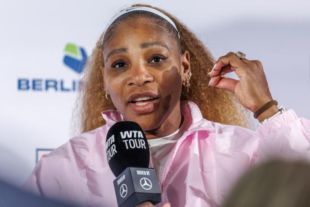 16 June 2026, Berlin: US tennis player Serena Williams speaks at a press conference after her women's doubles match with Czech Republic's Karolina Muchova against Mexico's Giuliana Olmos and New Zealand's Erin Routliffe on the German Open Tennis Tournament. Photo: Andreas Gora/dpa