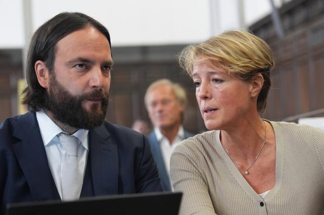 17 June 2026, Hamburg: German restaurateur and businesswoman Christina Block, sits next to her defence attorney Ingo Botta in the courtroom at the Hamburg Regional Court during her trial for alleged child abduction. Photo: Marcus Brandt/Pool dpa/dpa