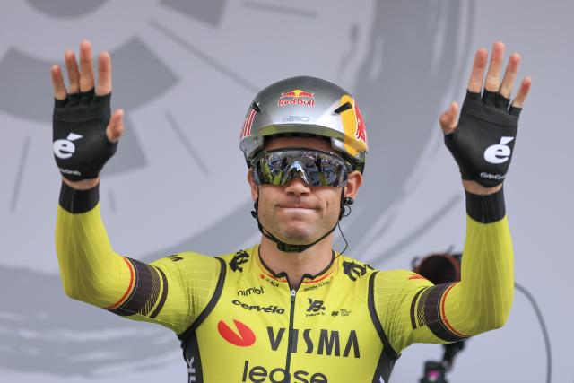 FILED - 24 August 2025, Saxony-Anhalt, Halle (Saale): Belgian cyclist Wout van Aert of the Visma-Lease a Bike team stands to register before the start of the fourth stage of the German Cycling Tour from Halle/Saale to Magdeburg. Photo: Jan Woitas/dpa