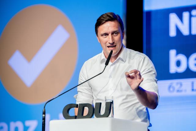 20 June 2026, Lower Saxony, Vechta: Sebastian Lechner, state chairman of the Christian Democratic Union of Germany (CDU) in Lower Saxony, speaks at the state party convention. Photo: Hauke-Christian Dittrich/dpa