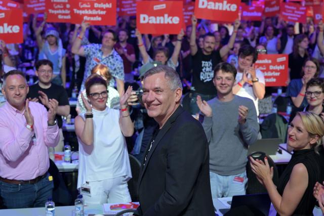20 June 2026, Brandenburg, Potsdam: Jan van Aken, former party chair of Die Linke (The Left), step down from his position at the party's national convention, which is being held at the Metropolis Halle in Potsdam. Photo: Michael Bahlo/dpa