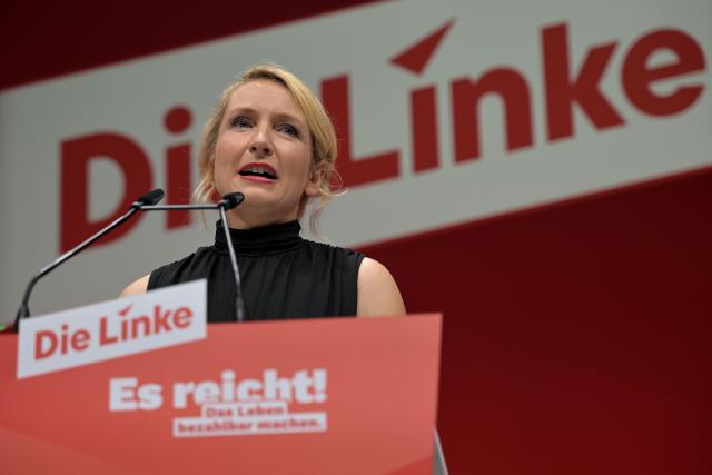 20 June 2026, Brandenburg, Potsdam: Chairwoman of the Left Party Ines Schwerdtner speaks during the party's national convention at the Metropolis Halle in Potsdam. Photo: Michael Bahlo/dpa