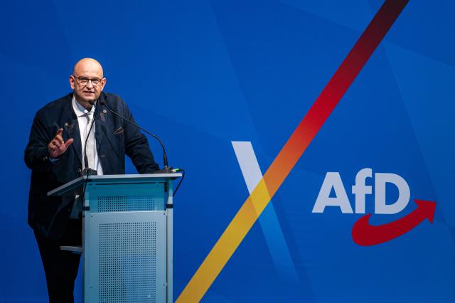 20 June 2026, Bavaria, Passau: Stephan Protschka, state chairman of the Bavarian Alternative for Germany (AfD), speaks at his party's two-day state convention. Photo: Armin Weigel/dpa
