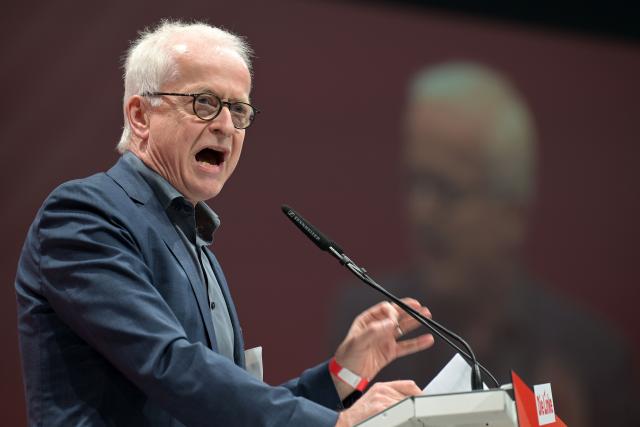 20 June 2026, Brandenburg, Potsdam: Hans Juergen Urban, executive board member of IG Metall, speaks as a guest at the federal party convention of Die Linke (The Left) at the Metropolis Halle in Potsdam. Photo: Michael Bahlo/dpa