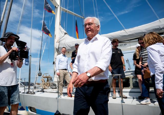 20 June 2026, Schleswig-Holstein, Kiel: German President Frank-Walter Steinmeier is pictured at the Schilksee Olympic Harbor during Kiel Week. Photo: Daniel Bockwoldt/dpa