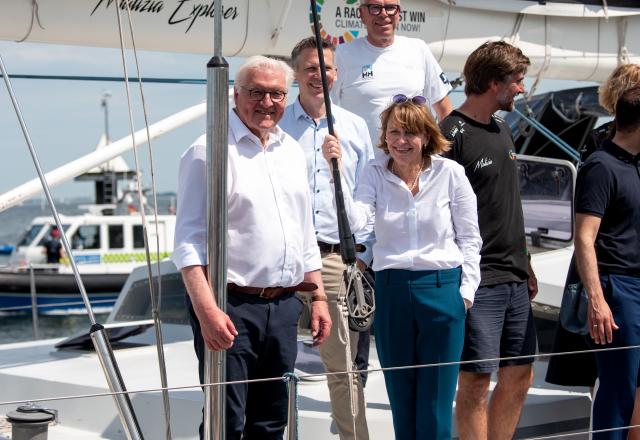 20 June 2026, Schleswig-Holstein, Kiel: German President Frank-Walter Steinmeier is pictured at the Schilksee Olympic Harbor during Kiel Week. Photo: Daniel Bockwoldt/dpa