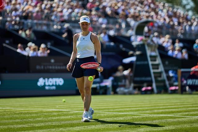 20 June 2026, Hesse, Bad Homburg: Retired German tennis player Angelique Kerber react at her farewell match against Serbia's Ana Ivanovic during the Bad Homburg Open tennis tournament. Photo: Mathias Schulz/dpa