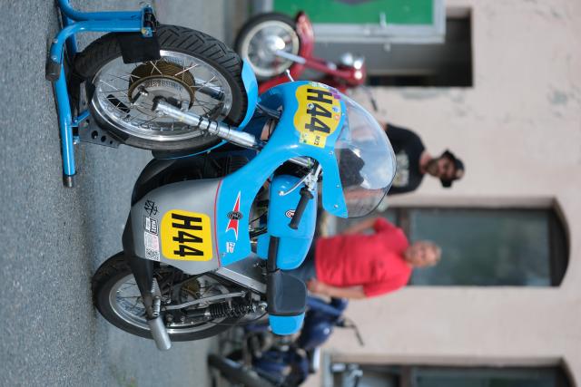 21 June 2026, Saxony, Chemnitz: A 1963 CZ 250 racing motorcycle is displayed as fans of Czech motorcycles gather in Chemnitz for the Jawa meet. Photo: Sebastian Willnow/dpa