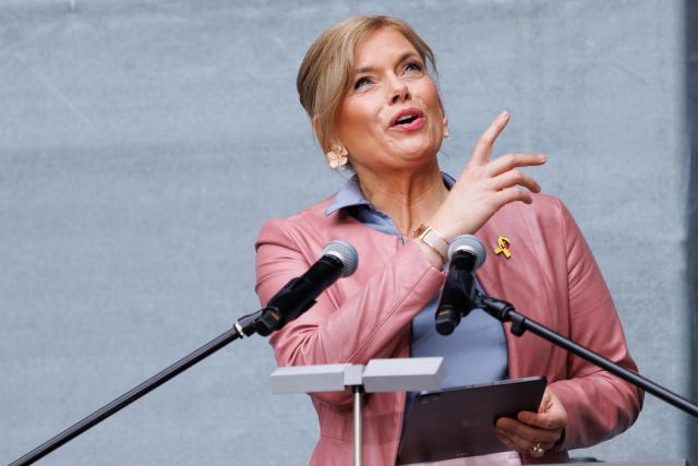 21 June 2026, Berlin: President of the German Bundestag, Julia Kloeckner speaks at the opening of a public festival held around the Reichstag building. On Veterans Day, Germany honors the service of Bundeswehr soldiers with a large-scale event taking place around the landmark building in Berlin. Photo: Carsten Koall/dpa