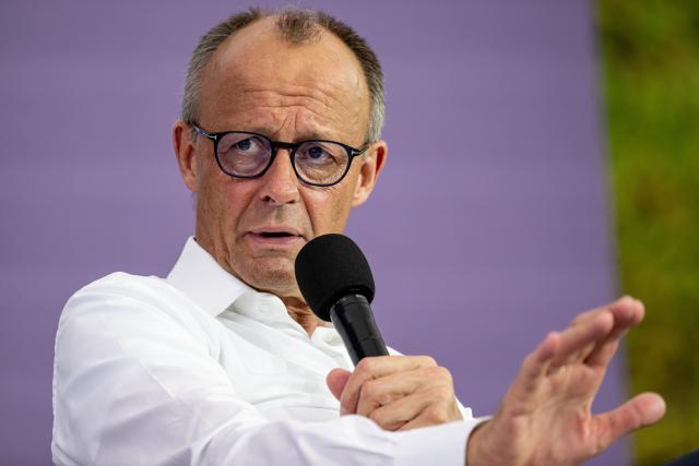 21 June 2026, Berlin: German Chancellor Friedrich Merz speaks during the German Government's Open House at the German Chancellery. Photo: Fabian Sommer/dpa