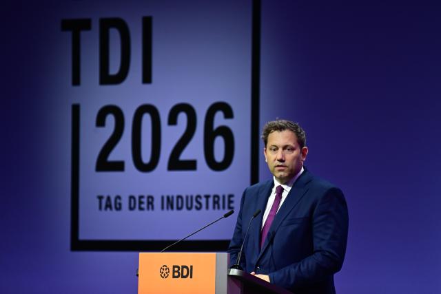 22 June 2026, Berlin: Lars Klingbeil, German Minister of Finance, speaks during the at a panel discussion during the 2026 Industry Day event organized by the Federation of German Industries. Photo: Sebastian Gollnow/dpa