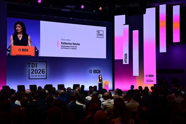 23 June 2026, Berlin: Katherina Reiche, Germany's Minister for Economic Affairs and Energy, speaks during the 2026 Industry Day event organized by the Federation of German Industries. Photo: Sebastian Gollnow/dpa