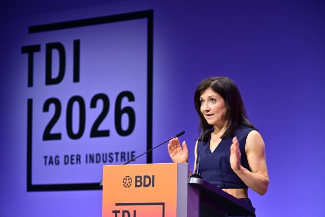23 June 2026, Berlin: Katherina Reiche, Germany's Minister for Economic Affairs and Energy, speaks during the 2026 Industry Day event organized by the Federation of German Industries. Photo: Sebastian Gollnow/dpa