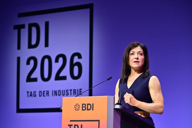 23 June 2026, Berlin: Katherina Reiche, Germany's Minister for Economic Affairs and Energy, speaks during the 2026 Industry Day event organized by the Federation of German Industries. Photo: Sebastian Gollnow/dpa