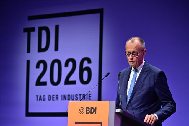 23 June 2026, Berlin: German Chancellor Friedrich Merz speaks during the 2026 Industry Day event organized by the Federation of German Industries. Photo: Sebastian Gollnow/dpa