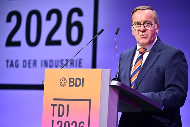 23 June 2026, Berlin: Boris Pistorius, Germany's Minister of Defence, speaks during the 2026 Industry Day event organized by the Federation of German Industries. Photo: Sebastian Gollnow/dpa