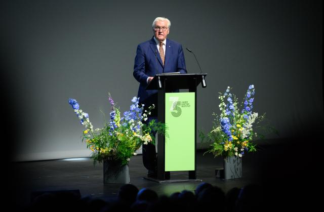 23 June 2026, Berlin: German President Frank-Walter Steinmeier speaks during the Goethe-Institut's 75th anniversary ceremony, held under the theme "We in the World," at the Haus der Berliner Festspiele. The Goethe-Institut is Germany's cultural institute, and has 154 branches in 100 countries, it promotes knowledge of the German language, fosters international cultural cooperation, and conveys a contemporary image of Germany. Photo: Bernd von Jutrczenka/dpa
