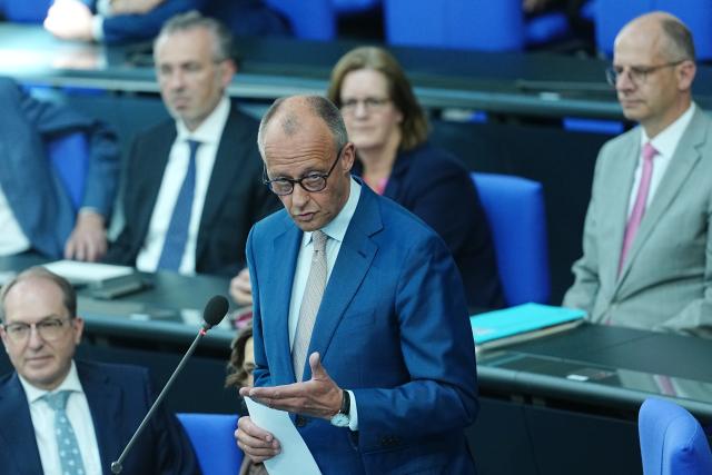 24 June 2026, Berlin: Friedrich Merz, Chancellor of Germany, speaks during the government's question-and-answer session in the plenary chamber of the German Bundestag. Photo: Kay Nietfeld/dpa