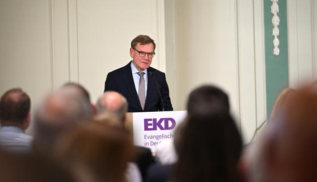 24 June 2026, Berlin: Johann Wadephul, German Minister of Foreign Affairs, speaks at the traditional St. John's Reception hosted by the Evangelical Church in Germany (EKD) at the Franzoesische Friedrichstadtkirche in Berlin. Photo: Leonie Asendorpf/dpa