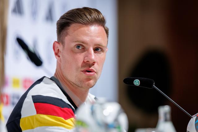 FILED - 01 June 2025, Bavaria, Herzogenaurach: FILE PHOTO - Germany goalkeeper Marc-Andre ter Stegen answers questions from journalists during a press conference ahead of the UEFA Nations League semi final match against Portugal. Photo: Daniel Karmann/dpa