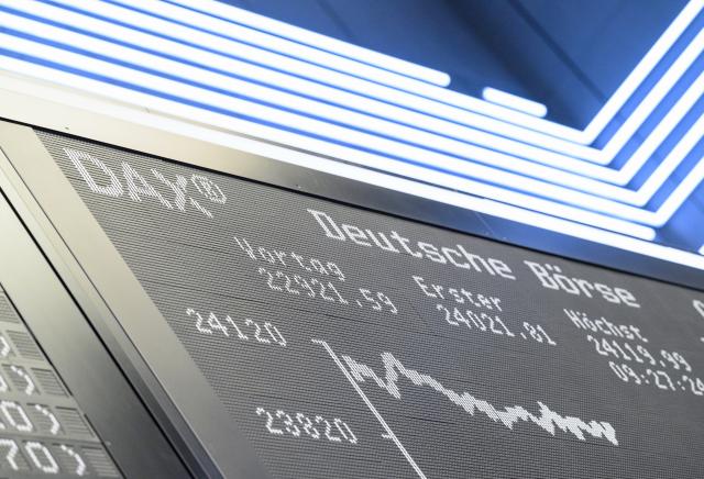 FILED - 08 April 2026, Hesse, Frankfurt/Main: FILE PHOTO - A view of a DAX display board at the Frankfurt Stock Exchange. Photo: Hannes P Albert/dpa