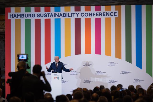 29 June 2026, Hamburg: German President Frank-Walter Steinmeier will speak at the Hamburg Sustainability Conference, which was initiated by the Federal Ministry for Economic Cooperation and Development, the United Nations Development Programme (UNDP), the Free and Hanseatic City of Hamburg, and the Michael Otto Foundation. Photo: Ulrich Perrey/dpa