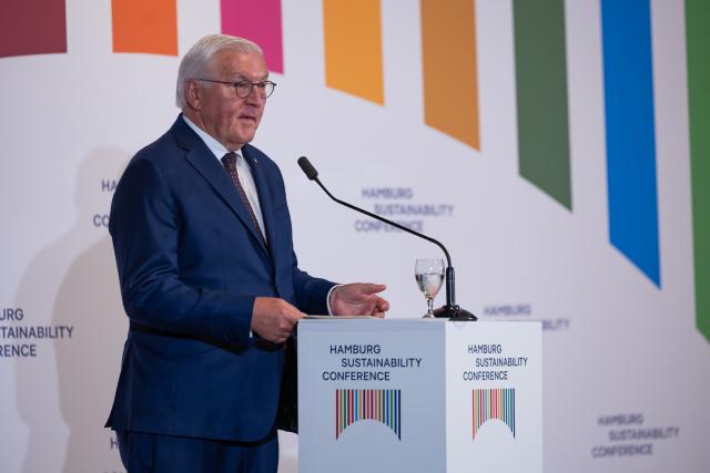 29 June 2026, Hamburg: German President Frank-Walter Steinmeier will speak at the Hamburg Sustainability Conference, which was initiated by the Federal Ministry for Economic Cooperation and Development, the United Nations Development Programme (UNDP), the Free and Hanseatic City of Hamburg, and the Michael Otto Foundation. Photo: Ulrich Perrey/dpa