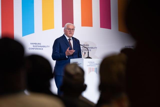 29 June 2026, Hamburg: German President Frank-Walter Steinmeier will speak at the Hamburg Sustainability Conference, which was initiated by the Federal Ministry for Economic Cooperation and Development, the United Nations Development Programme (UNDP), the Free and Hanseatic City of Hamburg, and the Michael Otto Foundation. Photo: Ulrich Perrey/dpa