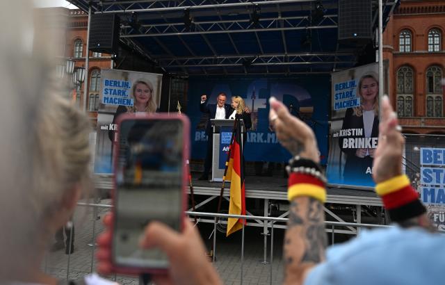 29 June 2026, Berlin: Tino Chrupalla, chairman and parliamentary group leader of the Alternative for Germany (AfD) speaks during an AfD Berlin rally taking place in front of the Rotes Rathaus under the slogan "Berlin.Stark.Machen." (Make Berlin Strong) Photo: Elisa Schu/dpa