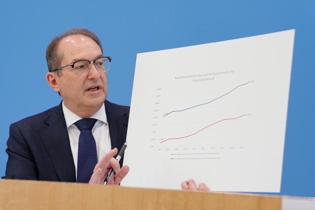 30 June 2026, Berlin: Alexander Dobrindt, German Minister of the Interior, presents the 2025 Report on the Protection of the Constitution. Photo: Kay Nietfeld/dpa