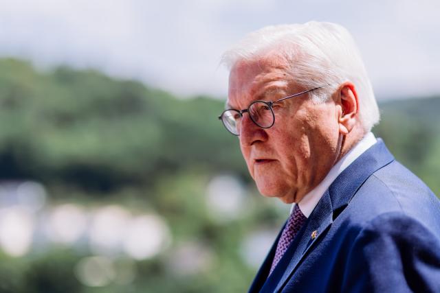 30 June 2026, Baden-Württemberg, Lörrach: German President Frank-Walter Steinmeier speaks to media on the rooftop terrace of Loerrach City Hall  during a discussion on local politics at the City Hall in Loerrach. For three days, Steinmeier will conduct his official duties from this city in the "Three-Country Corner," very close to Switzerland and France, as part of his "Local Time Germany" tour, where he leaves his official residence in Berlin to visit regions outside the major cities in order to engage in conversation with local residents. Photo: Philipp von Ditfurth/dpa
