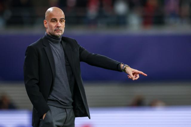 FILED - 04 October 2023, Saxony, Leipzig: FILE PHOTO - Manchester City coach Pep Guardiola gestures on the touchline during the UEFA Champions League Group G soccer match between RB Leipzig and Manchester City at Red Bull Arena. Photo: Jan Woitas/dpa