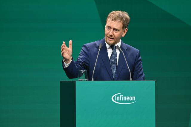 02 July 2026, Saxony, Dresden: Minister President of Saxony Michael Kretschmer speaks at the opening of Semiconductor Plant of the Infineon Smart Power Fab. Photo: Robert Michael/dpa