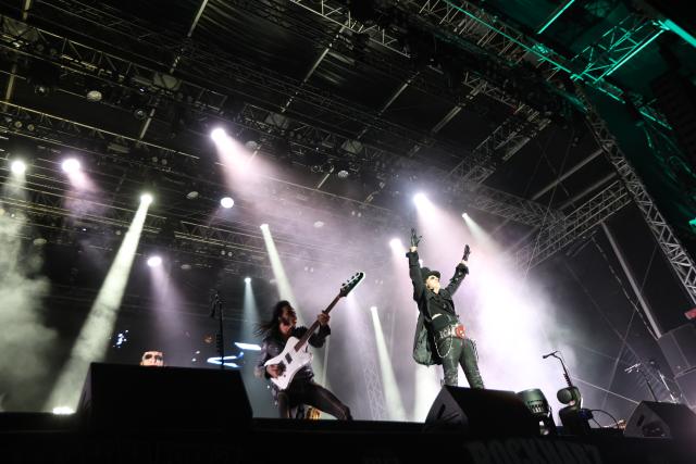 02 July 2026, Saxony-Anhalt, Ballenstedt: American rock musician Alice Cooper performs on stage during the Rockharz Festival in Ballenstedt.The largest rock festival in the Harz Mountains attracts around 25,000 visitors. Numerous bands perform at Rockharz over the course of four days. Photo: Matthias Bein/dpa
