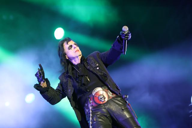 02 July 2026, Saxony-Anhalt, Ballenstedt: American rock musician Alice Cooper stands performs on stage during the Rockharz Festival in Ballenstedt. The largest rock festival in the Harz Mountains attracts around 25,000 visitors. Numerous bands perform at Rockharz over the course of four days. Photo: Matthias Bein/dpa