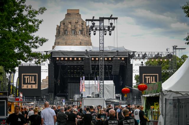 03 July 2026, Saxony, Leipzig: The two-day Till Festival begins in front of the Monument to the Battle of the Nations in Leipzig. Numerous bands are scheduled to perform during the event, with festival organizer and Rammstein frontman Till Lindemann set to perform on stage late into the night. Photo: Heiko Rebsch/dpa