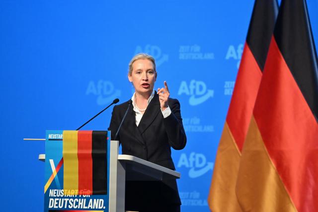 04 July 2026, Thuringia, Erfurt: Alice Weidel, federal chairwoman and parliamentary group leader of the Alternative for Germany (AfD), speaks during the AfD's federal party convention. The party's leadership is set to be re-elected at the convention. The AfD's national party convention will take place on July 4 and 5 at the Erfurt Exhibition Center. Photo: Katharina Kausche/dpa