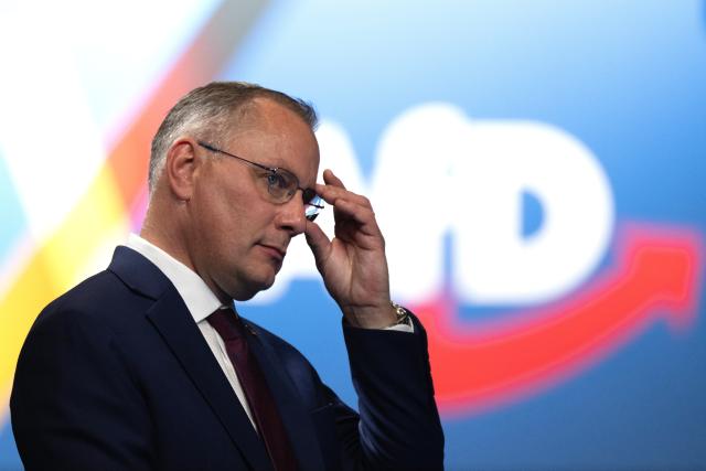 04 July 2026, Thuringia, Erfurt: Chairman of the Alternative for Germany (AfD) parliamentary group in the Bundestag Tino Chrupalla attends the AfD's federal party convention. Photo: Sebastian Kahnert/dpa