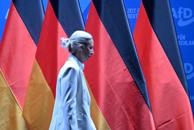 05 July 2026, Thuringia, Erfurt: Alice Weidel, co-chairwoman of the Alternative for Germany party and co-leader of its parliamentary group in the German Bundestag, attends the second day of the Alternative for Germany national party convention. The convention takes place on 4 and 5 July at the Erfurt Exhibition Centre. Photo: Katharina Kausche/dpa