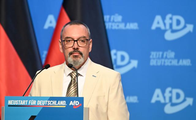 05 July 2026, Thuringia, Erfurt: Sascha Schloesser attends the second day of the Alternative for Germany national party convention. The convention takes place on 4 and 5 July at the Erfurt Exhibition Centre. Photo: Katharina Kausche/dpa