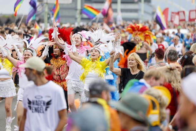 05 July 2026, North Rhine-Westphalia, Cologne: Participants take part in the Christopher Street Day parade. Photo: Thomas Banneyer/dpa