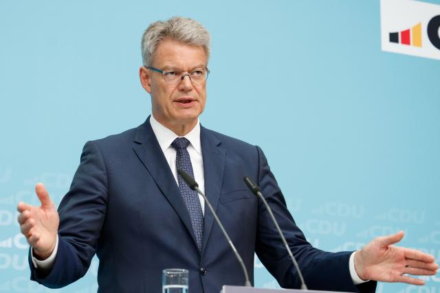 06 July 2026, Berlin: German Minister of Transportation Patrick Schnieder speaks at a press conference following the Christian Democratic Union of Germany (CDU) Federal Executive Committee meeting at the Konrad Adenauer House. Photo: Carsten Koall/dpa