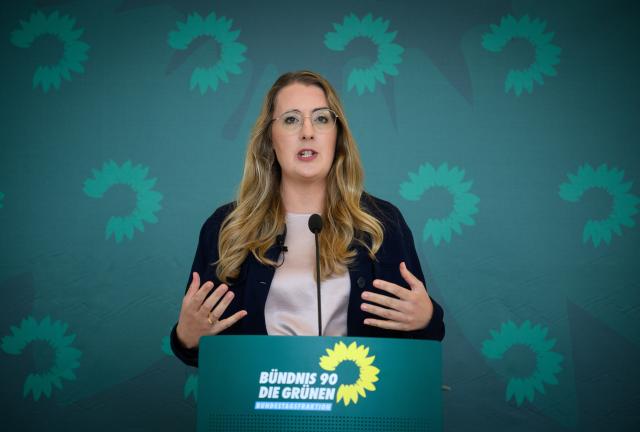 07 July 2026, Berlin: Katharina Droege, chair of the Alliance 90/The Greens (Bündnis 90/Die Grünen) parliamentary group in the Bundestag, comments on current issues ahead of the group's meeting. Photo: Bernd von Jutrczenka/dpa