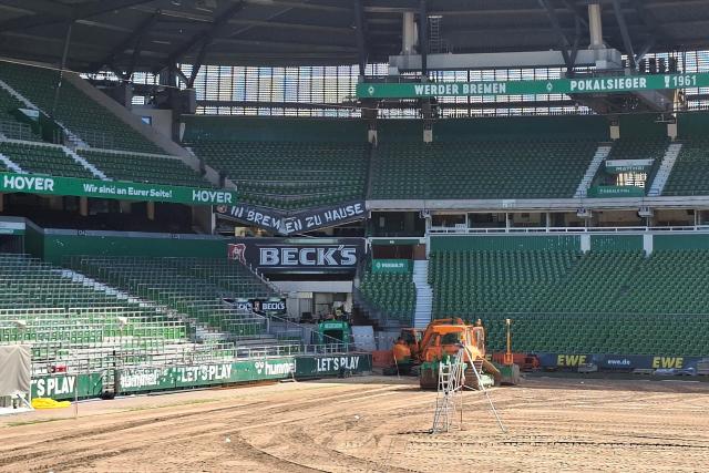 08 July 2026, Bremen: The concrete supports on a grandstand at Bremen's Weserstadion, are seen broken. Photo: Kai Moorschlatt/dpa