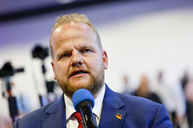 10 July 2026, North Rhine-Westphalia, Marl: Sven Tritschler (AfD), deputy chair of the AfD state parliamentary caucus in the North Rhine-Westphalia state legislature, is standing in the chamber. The North Rhine-Westphalia AfD is beginning to draw up its list of candidates for the 2027 state election. Photo: Thomas Banneyer/dpa