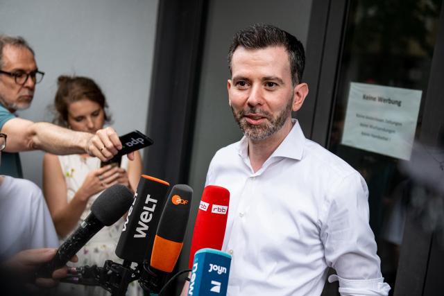 10 July 2026, Berlin: Martin Paetzold, of the Christian Democratic Union of Germany (CDU) in Lichtenberg, makes a statement before the regular meeting of district chairpersons at the CDU state headquarters. Photo: Fabian Sommer/dpa